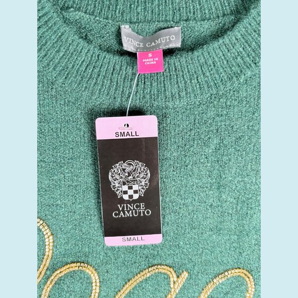 Vince Camuto Sweater Women's Small Green Crewneck Holiday Peace Festive Cozy NWT - Picture 3 of 10